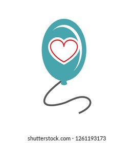 Vector picture balloon and heart. Set of vector symbols. Flight of love and dream. Flat design