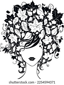 Vector picture beautiful girl autumn leaves hair