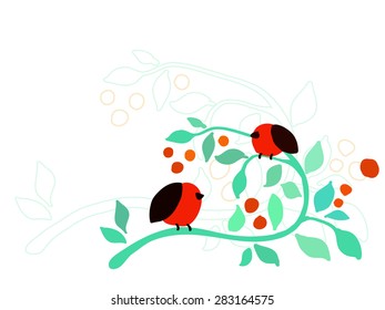 Vector picture with birds on a branch for your design