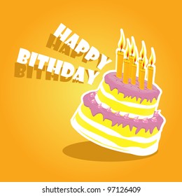 Vector picture with birthday cake. cake with candle. menu background.