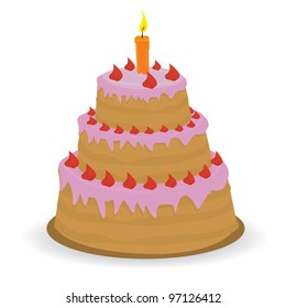 Vector picture with birthday cake. cake with candle. menu background.