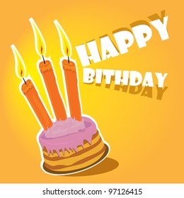 Vector picture with birthday cake. cake with candle. menu background.