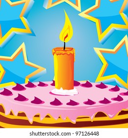 Vector picture with birthday cake. cake with candle. menu background.
