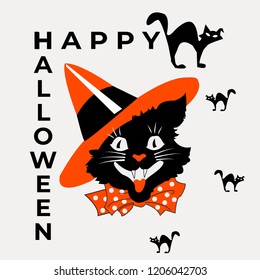 Vector picture with black cats drowing to Halloween holiday