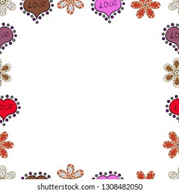 Vector. Picture in black, pink and white colors. Seamless. Foursquare frames doodles.