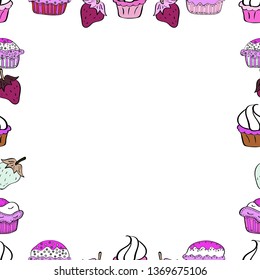 Vector. Picture in black, pink and white colors. Seamless pattern. Doodles elements hand drawn frames.