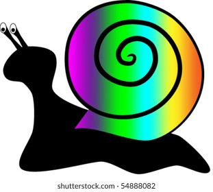 Vector picture of black snail with multi'colored shell
