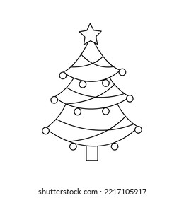Vector picture of black white Christmas tree isolated on white background.