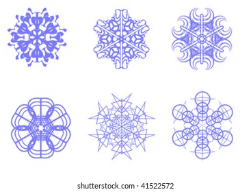Imagen vectorial de copos de nieve azules en fondo blanco
