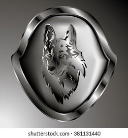 Vector picture of boards. One silver shield symbol of the wolf.