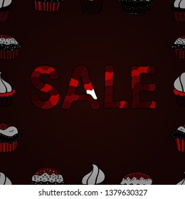 Vector. Picture in brown, black and red colors. Seamless. Banner clearance sale.
