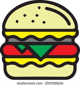 a vector with a picture of a burger with a black outline and a white background. This vector is suitable for designing posters, t-shirts, tattoos, and others.