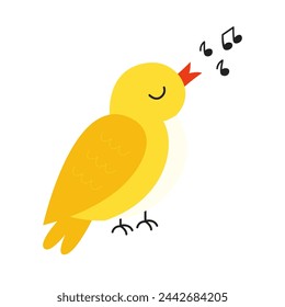 Vector picture of cartoon bird singing isolated on white background.