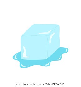  Vector picture of cartoon blue ice cube isolated on white background.