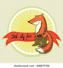 vector picture with cartoon old fox, for your desing