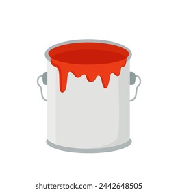 Vector picture of cartoon red paint can isolated on white background.