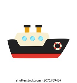 Vector picture of cartoon ship isolated on white background. 