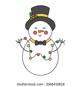Vector picture of Christmas snowman isolated on white background. 