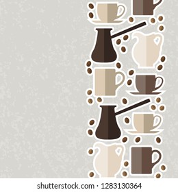 Vector picture with coffee and coffee dishes; perfect for menu, flyers, cards, posters, stickers, certificates, banners, websites of shops and cafes, for print on fabric, on paper, for digital design
