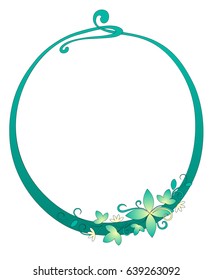Vector picture - a color oval frame. The style of the early twentieth century, floral motifs, leaves, curves, looks like a mirror. Isolated image on white background.Nuanced image. Monochrome.