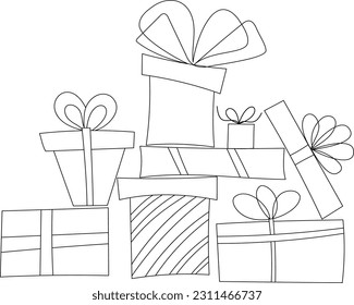 Vector picture for coloring. Christmas gifts with bows.