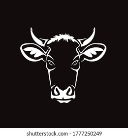 Vector of picture cow head design ,logo design,Farm Animals,Black and white picture,Line animal,on the black background.  