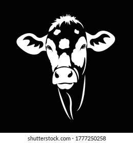Vector of picture cow head design ,logo design,Farm Animals,Black and white picture,Line animal,on the black background.  