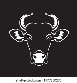 Vector of picture cow head design ,logo design,Farm Animals,Black and white picture,Line animal,on the black background.  