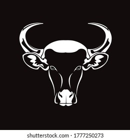 Vector of picture cow head design ,logo design,Farm Animals,Black and white picture,Line animal,on the black background.  