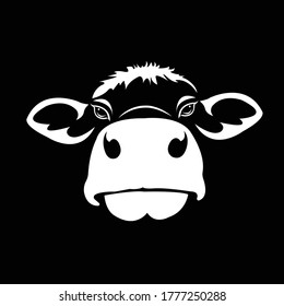Vector of picture cow head design ,logo design,Farm Animals,Black and white picture,Line animal,on the black background.  