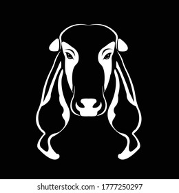 Vector of picture cow head design ,logo design,Farm Animals,Black and white picture,Line animal,on the black background.  