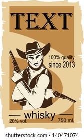 vector, a picture of a cowboy with two revolvers in their hands made in shades of brown in the style of vintage
