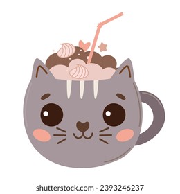 Vector picture cup with kitten and sweets holiday card
