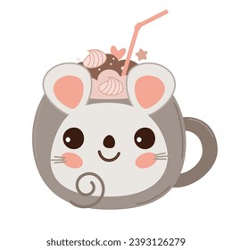 Cámara de imagen vectorial con ratón y tarjeta de vacaciones de caramelos