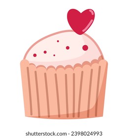 vector picture of cupcake with cream and heart Valentines day