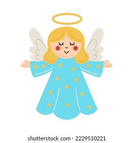 Vector picture of cute angel isolated on white background.