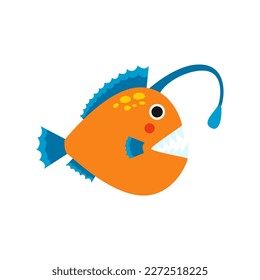 Vector picture of cute angler fish isolated on white background.