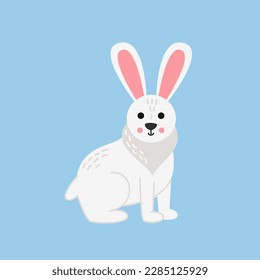 Vector picture of cute arctic hare isolated on blue background.