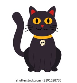 Vector picture of cute black Halloween cat isolated on white background.