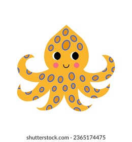 Vector picture of cute blue ring octopus isolated on white background.