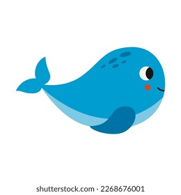 Vector picture of cute blue whale isolated on white background.