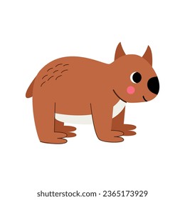 Vector picture of cute brown wombat isolated on white background.