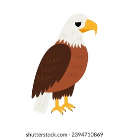 Imagen vectorial de un lindo águila calva de dibujos animados aislado en fondo blanco.