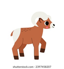 Vector picture of cute cartoon bighorn sheep isolated on white background.