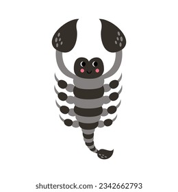 Vector picture of cute cartoon black scorpion isolated on white background.