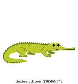 Vector picture of cute cartoon gavial isolated on white background.