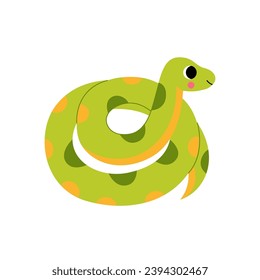 Vector picture of cute cartoon green anaconda isolated on white background.