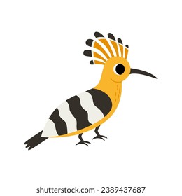 Vector picture of cute cartoon hoopoe bird isolated on white background.