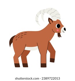 Vector picture of cute cartoon ibex isolated on white background.
