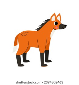 Vector picture of cute cartoon maned wolf isolated on white background.